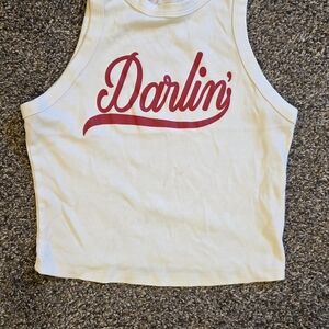 White Tank Top with Red 'Darlin'' Print